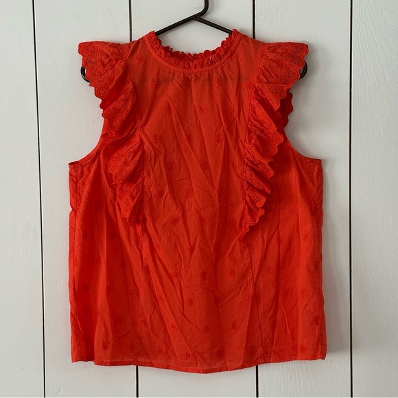 BODEN Nina Sleeveless Broderie Ruffle Eyelet Top Sz 12 Bright Papaya - Picture 3 of 11